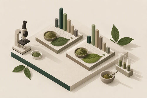 Isometric illustration of alkaloid batch comparison